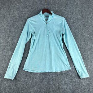 Nike Running Top Womens Small  1/4 Zip  Dri Fit Blue Stretch Thumb Holes